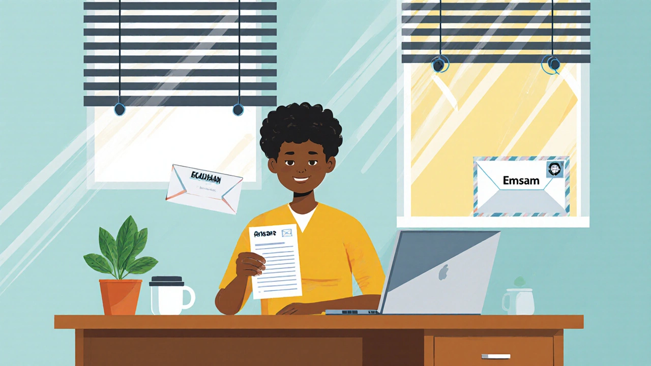 Person in telehealth call receiving Emsam mail-order package at home