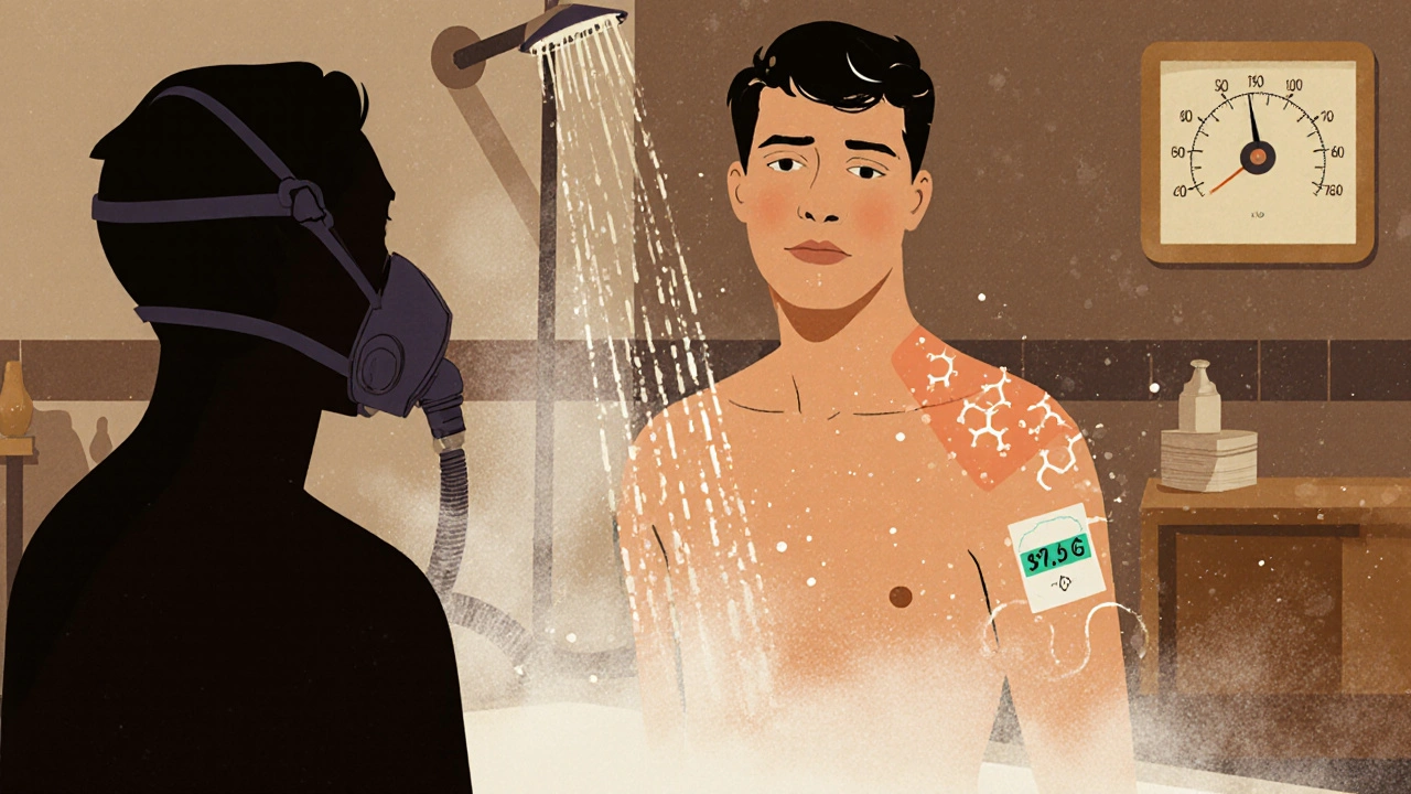 Someone in a hot shower, heat causing fentanyl molecules to rise from a patch on their shoulder.