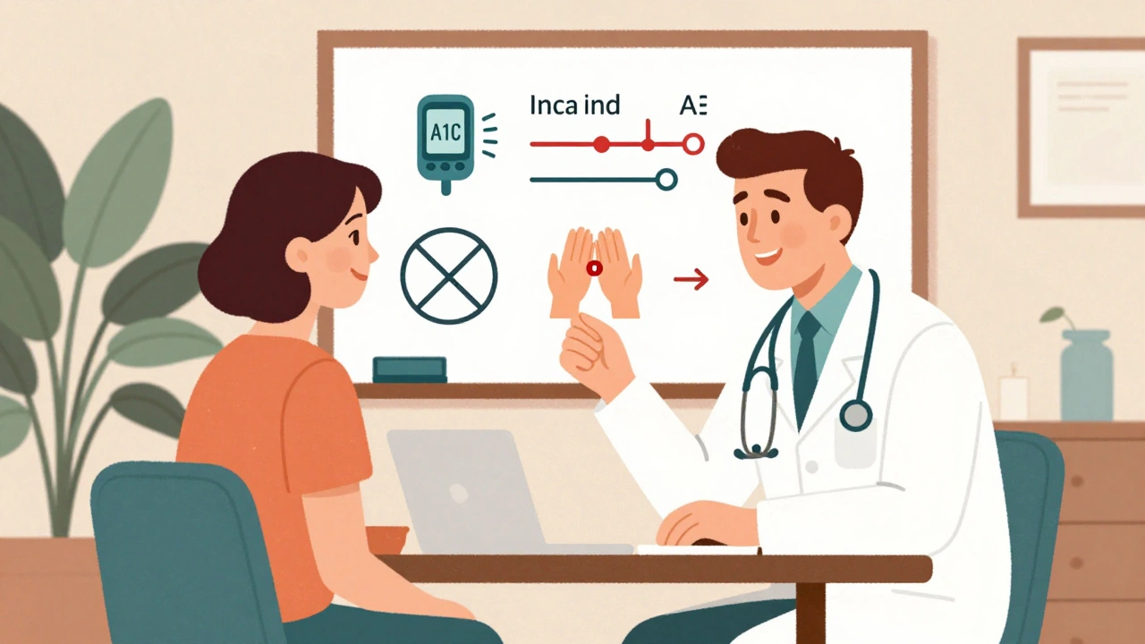 A doctor and patient discussing health improvements on a whiteboard, with scale hidden behind a plant.