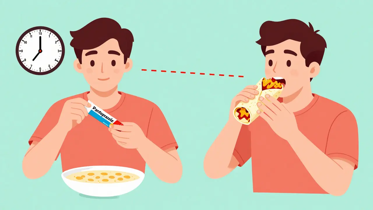 Comparison of taking medication with healthy breakfast versus spicy meal later