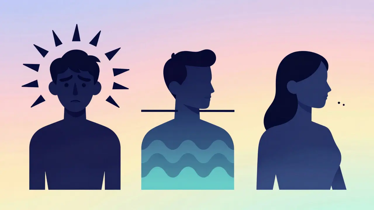 Three abstract figures showing the journey from distress to peace as tinnitus fades into the background.