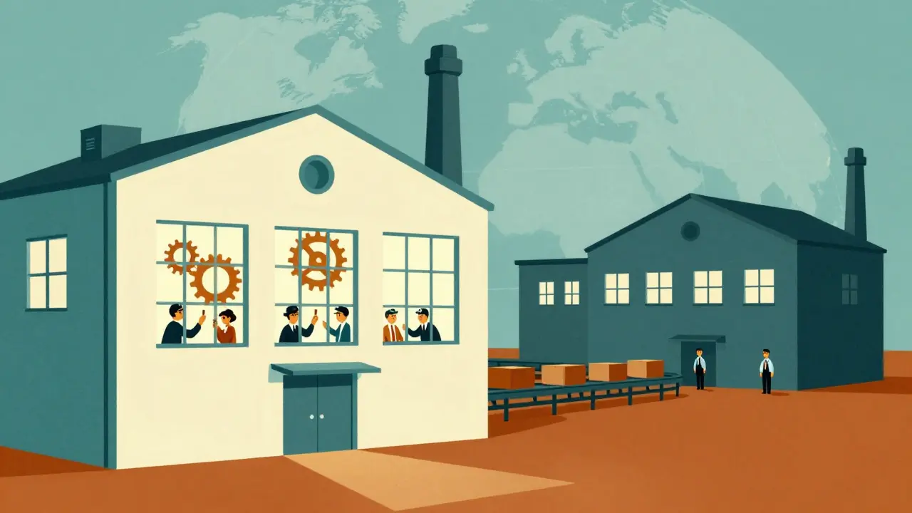 Factory buildings showing different levels of safety inspection