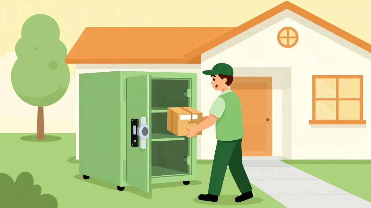 Friendly delivery person bringing a medical package to a mid-century modern home