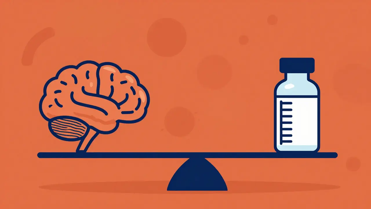 Retro illustration of brain balance for neurology drugs