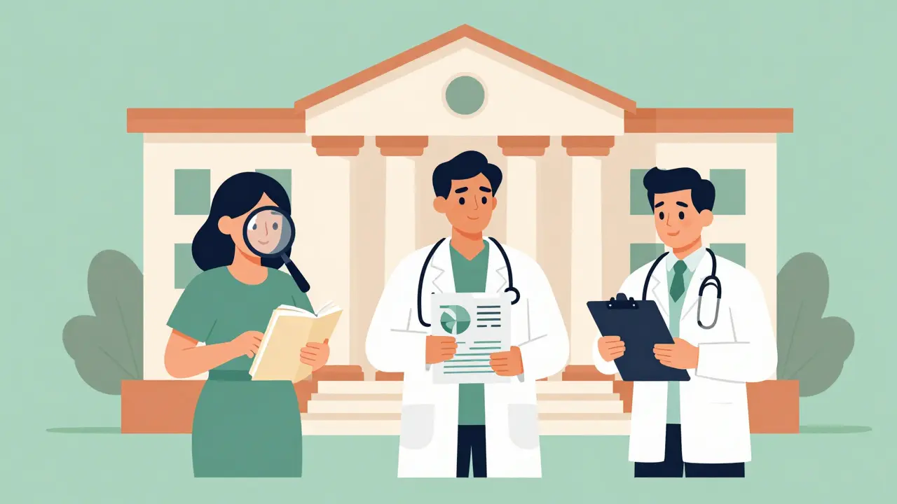 Illustration of patients, researchers, and clinicians accessing medical information sources.