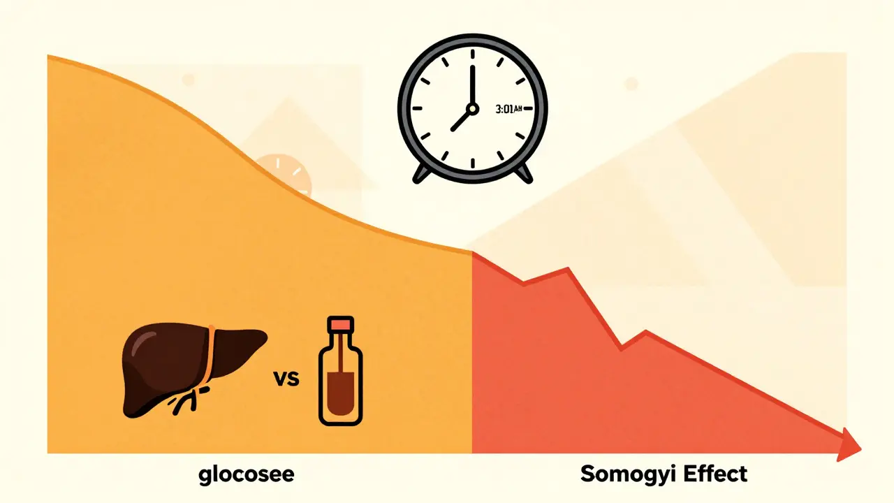 Retro illustration comparing steady rise vs dip-and-spike blood sugar trends