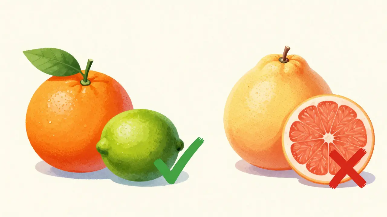 Comparison of safe oranges vs risky grapefruits in retro art