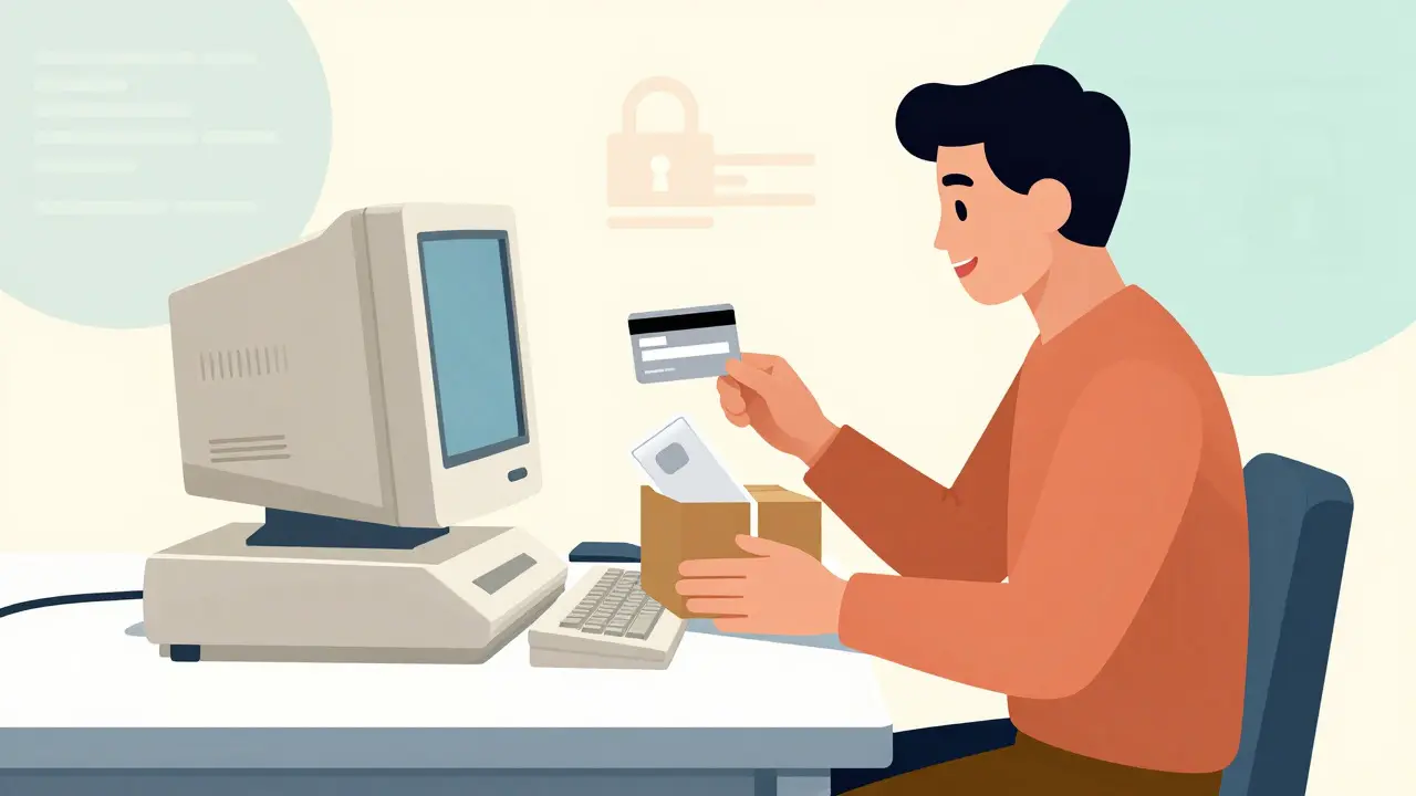 Person receiving medication delivery at retro desk
